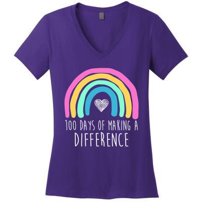 100 Days Of Making A Difference 100th Day Of School Women's V-Neck T-Shirt
