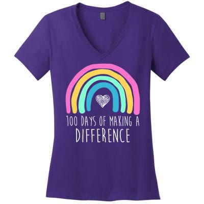 100 Days Of Making A Difference 100th Day Of School Women's V-Neck T-Shirt