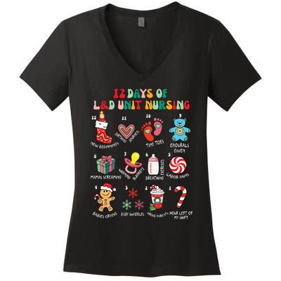 12 Days Of L&D Unit Nursing Labor & Delivery Nurse Christmas Women's V-Neck T-Shirt