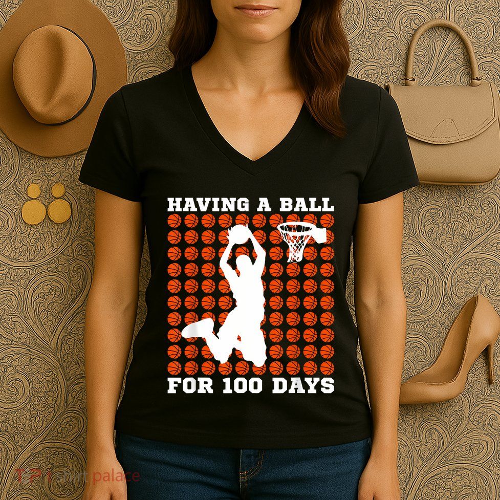 100 Days Of School Basketball 100th Day Balls For Boy Women's V-Neck T-Shirt