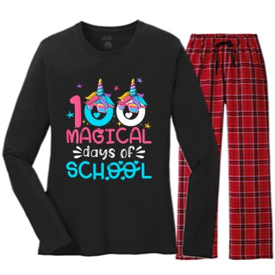 100th Day Of Kindergarten For 100 Magical Days Women's Long Sleeve Flannel Pajama Set 