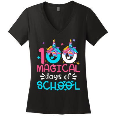 100th Day Of Kindergarten For 100 Magical Days Women's V-Neck T-Shirt