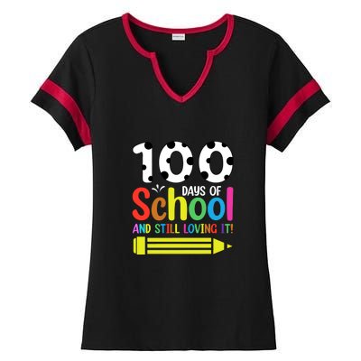 100th Day Of School Teacher 100 Days And Still Loving It Ladies Halftime Notch Neck Tee