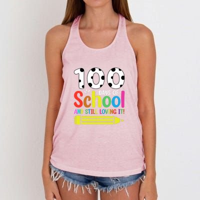 100th Day Of School Teacher 100 Days And Still Loving It Women's Knotted Racerback Tank