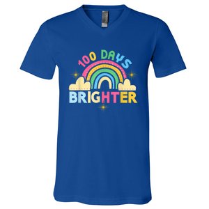 100th Days Of School 100th Day Brighter Happy 100 Days Gift V-Neck T-Shirt