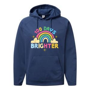 100th Days Of School 100th Day Brighter Happy 100 Days Gift Performance Fleece Hoodie