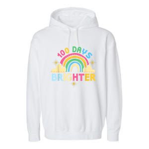 100th Days Of School 100th Day Brighter Happy 100 Days Gift Garment-Dyed Fleece Hoodie