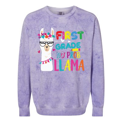 100th Day Of 1st Grade 100 Days Smarter No Prob Llama Colorblast Crewneck Sweatshirt