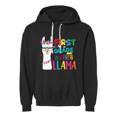 100th Day Of 1st Grade 100 Days Smarter No Prob Llama Garment-Dyed Fleece Hoodie