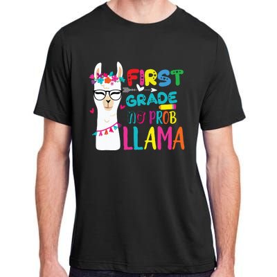 100th Day Of 1st Grade 100 Days Smarter No Prob Llama Adult ChromaSoft Performance T-Shirt