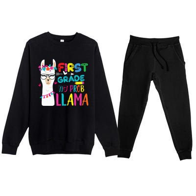 100th Day Of 1st Grade 100 Days Smarter No Prob Llama Premium Crewneck Sweatsuit Set