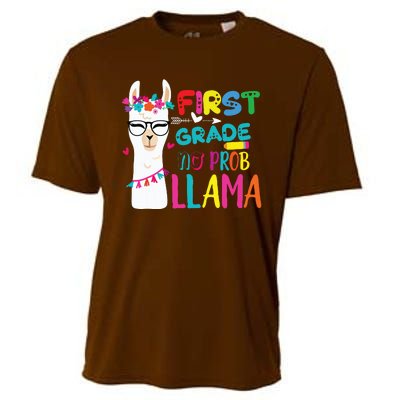 100th Day Of 1st Grade 100 Days Smarter No Prob Llama Cooling Performance Crew T-Shirt