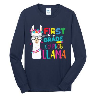 100th Day Of 1st Grade 100 Days Smarter No Prob Llama Tall Long Sleeve T-Shirt