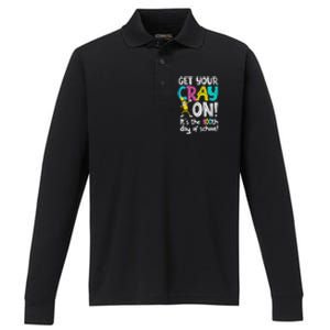 100th Day Of School Get Your Cray On Funny Teacher Performance Long Sleeve Polo