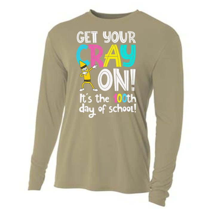 100th Day Of School Get Your Cray On Funny Teacher Cooling Performance Long Sleeve Crew