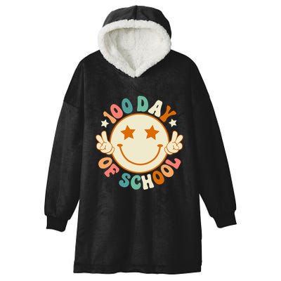 100th Days Of School Cute Happy Face 100 Days Smarter Groovy Great Gift Hooded Wearable Blanket
