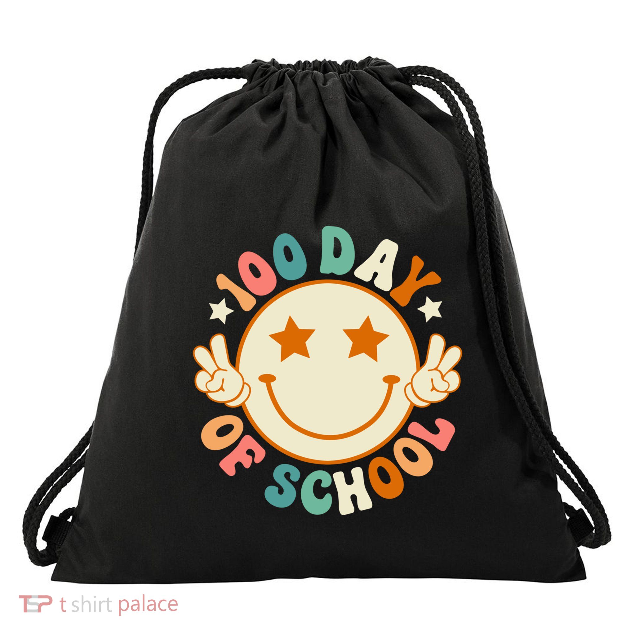 100th Days Of School Cute Happy Face 100 Days Smarter Groovy Great Gift Drawstring Bag