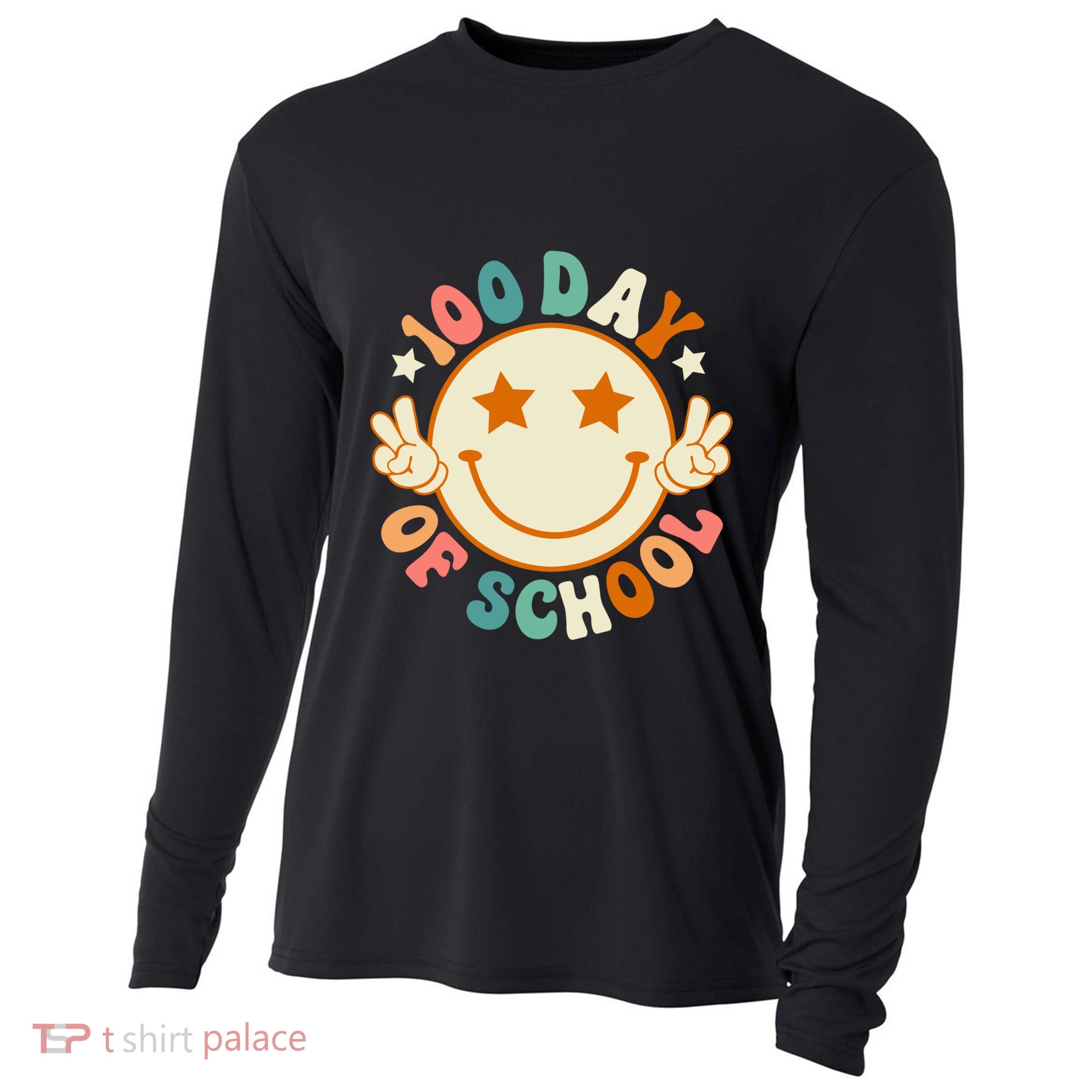 100th Days Of School Cute Happy Face 100 Days Smarter Groovy Great Gift Cooling Performance Long Sleeve Crew