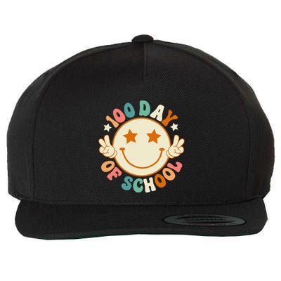 100th Days Of School Cute Happy Face 100 Days Smarter Groovy Great Gift Wool Snapback Cap