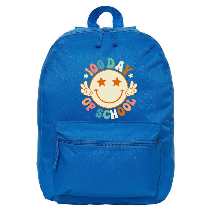 100th Days Of School Cute Happy Face 100 Days Smarter Groovy Great Gift 16 in Basic Backpack