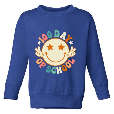 100th Days Of School Cute Happy Face 100 Days Smarter Groovy Great Gift Toddler Sweatshirt