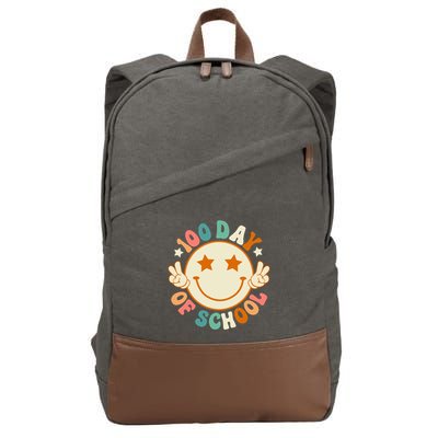 100th Days Of School Cute Happy Face 100 Days Smarter Groovy Great Gift Cotton Canvas Backpack