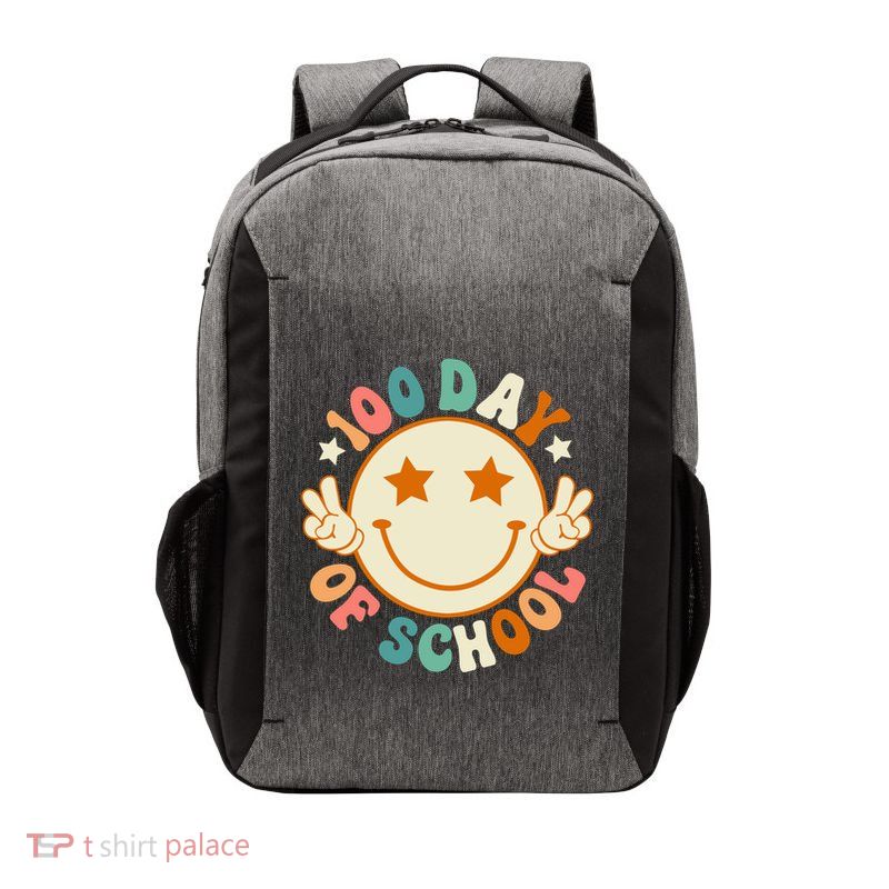 100th Days Of School Cute Happy Face 100 Days Smarter Groovy Great Gift Vector Backpack