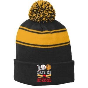 100 Days Of School Baseball Lover Stripe Pom Pom Beanie