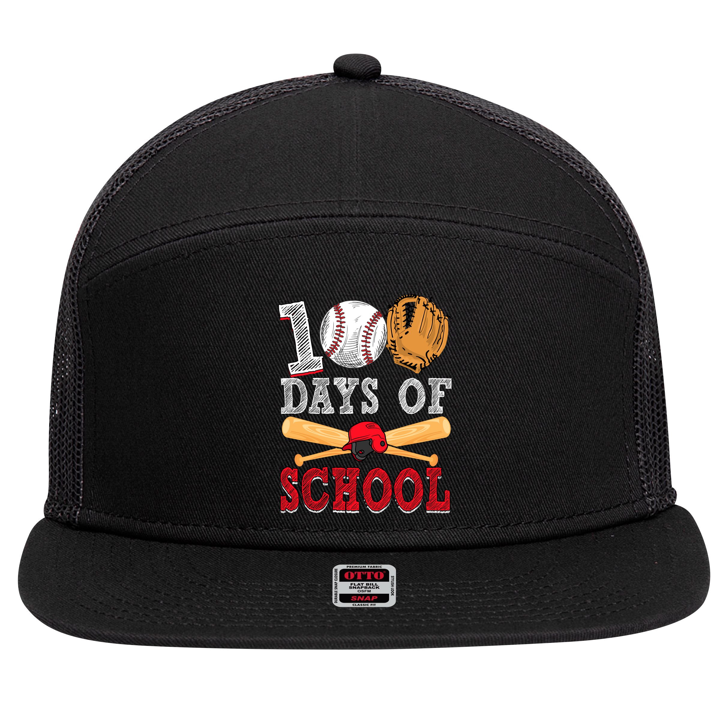 100 Days Of School Baseball Lover 7 Panel Mesh Trucker Snapback Hat