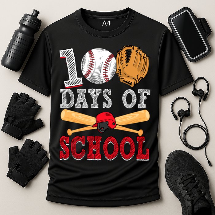 100 Days Of School Baseball Lover Cooling Performance Crew T-Shirt