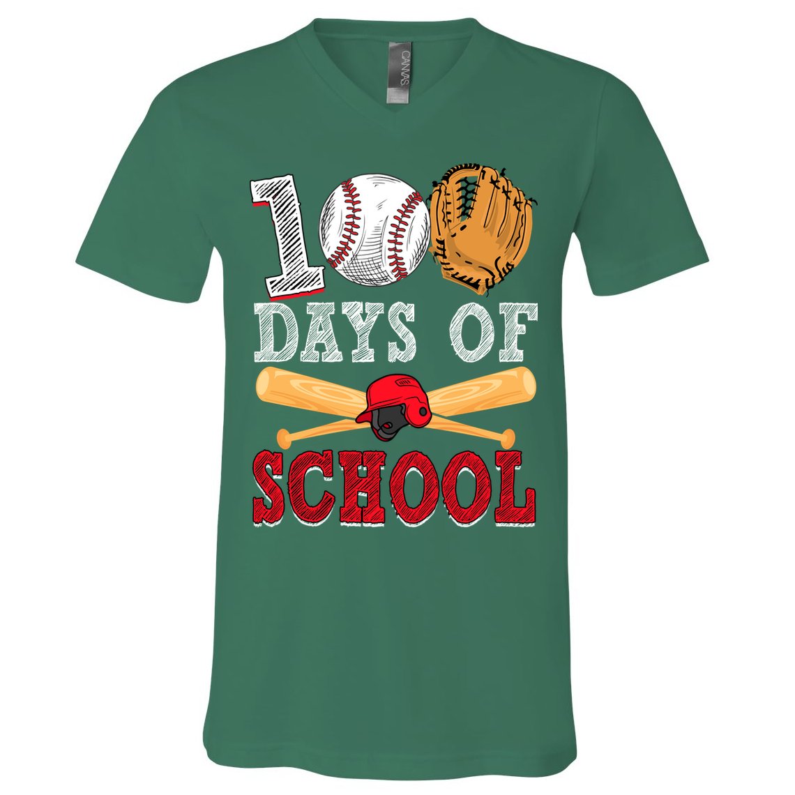 100 Days Of School Baseball Lover V-Neck T-Shirt