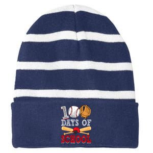 100 Days Of School Baseball Lover Striped Beanie with Solid Band