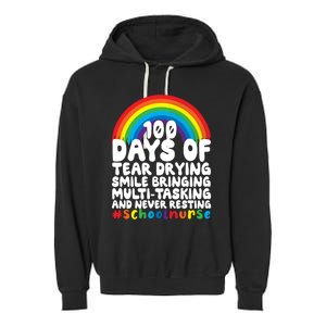 100 Days Of School And Tear Drying School Nurse Gift Garment-Dyed Fleece Hoodie