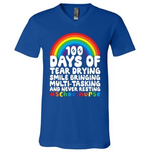 100 Days Of School And Tear Drying School Nurse Gift V-Neck T-Shirt