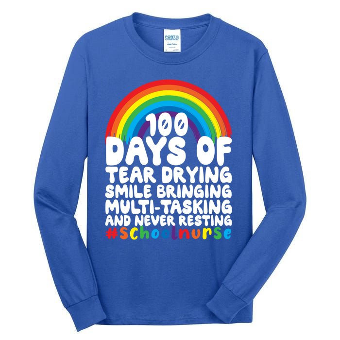 100 Days Of School And Tear Drying School Nurse Gift Tall Long Sleeve T-Shirt