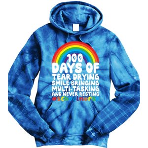 100 Days Of School And Tear Drying School Nurse Gift Tie Dye Hoodie