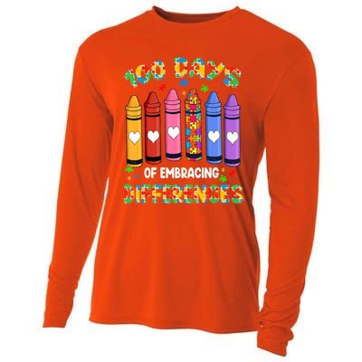 100 Days Of School Embracing Differences Autism Teacher Gift Cooling Performance Long Sleeve Crew