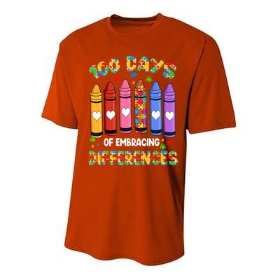 100 Days Of School Embracing Differences Autism Teacher Gift Performance Sprint T-Shirt