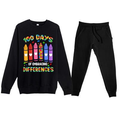 100 Days Of School Embracing Differences Autism Teacher Gift Premium Crewneck Sweatsuit Set