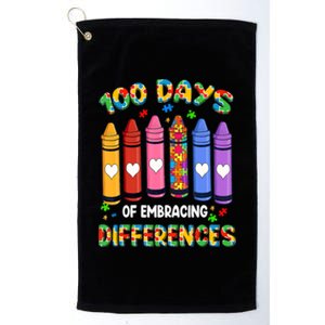 100 Days Of School Embracing Differences Autism Teacher Gift Platinum Collection Golf Towel