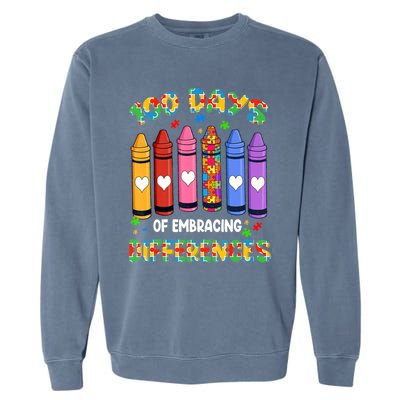 100 Days Of School Embracing Differences Autism Teacher Gift Garment-Dyed Sweatshirt