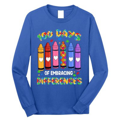 100 Days Of School Embracing Differences Autism Teacher Gift Long Sleeve Shirt