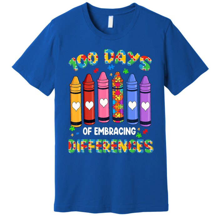 100 Days Of School Embracing Differences Autism Teacher Gift Premium T-Shirt