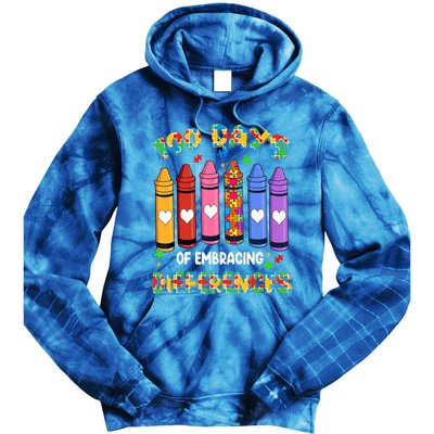 100 Days Of School Embracing Differences Autism Teacher Gift Tie Dye Hoodie