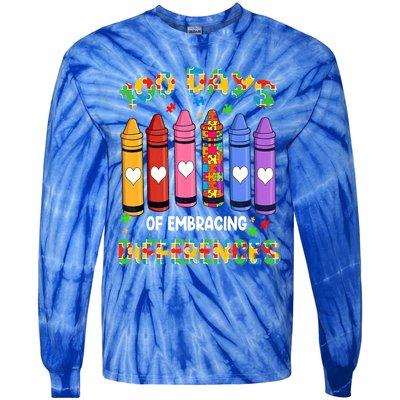 100 Days Of School Embracing Differences Autism Teacher Gift Tie-Dye Long Sleeve Shirt