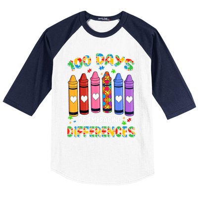 100 Days Of School Embracing Differences Autism Teacher Gift Baseball Sleeve Shirt