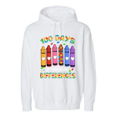 100 Days Of School Embracing Differences Autism Teacher Gift Garment-Dyed Fleece Hoodie