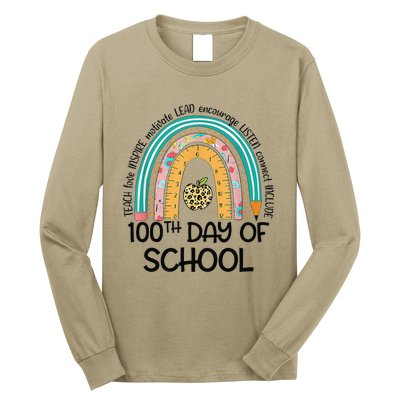 100th Day Of School Teacher 100 Days Smarter Rainbow Cute Long Sleeve Shirt