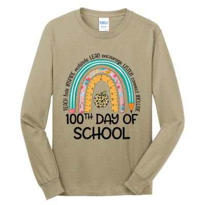 100th Day Of School Teacher 100 Days Smarter Rainbow Cute Tall Long Sleeve T-Shirt