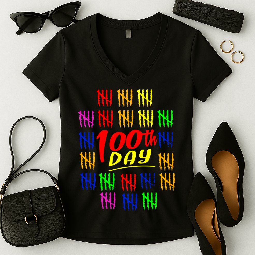 100 Days Of School Women's V-Neck T-Shirt